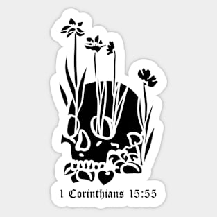 Skull with flowers 1 Corinthians 15:55 Sticker